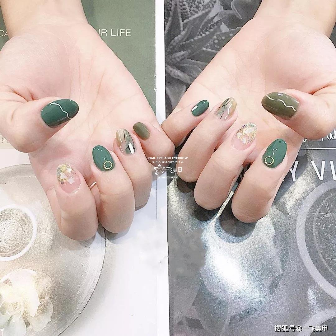 清新自然的大气绿色系美甲推荐