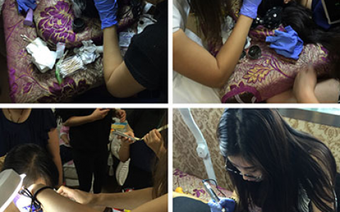纹绣学员互相练习中
