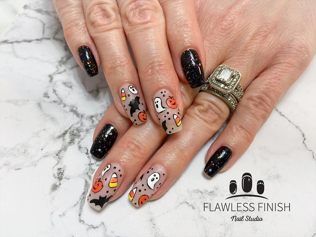 2020年万圣节美甲推荐范本，南瓜，幽灵，蜘蛛指彩元素，万圣派对中最时髦的亮点！插图(3)