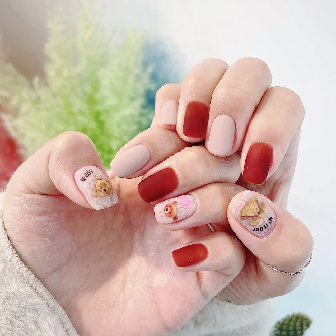 超治愈！适合秋冬的可爱磨砂甲！